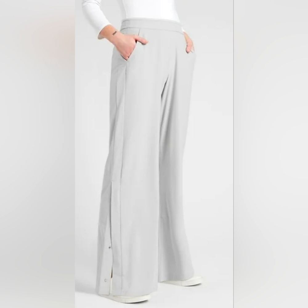 ATHLETA Gramercy Gray Track Trouser Pants Wide Leg with Pockets Size 10 Tall